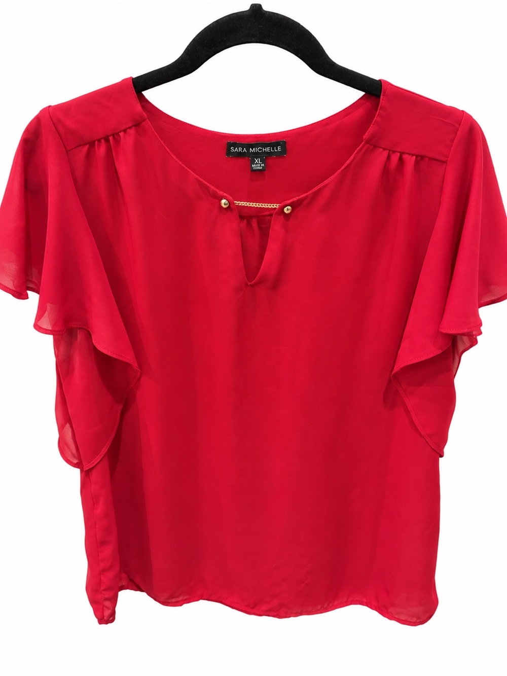 Sara Michelle Hot Pink Flutter Sleeve Blouse with Gold Accent